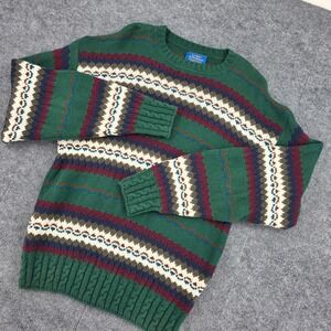 Lobo by Pendleton Vintage Mens Green Fair Isle Wool Blend Sweater Made in USA M